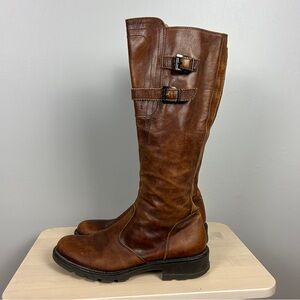 NERO GIARDINI Italian Leather KneeHigh Boots Brown 9/40 Combat Riding Biker Moto